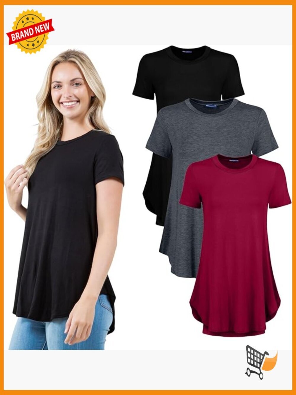 3 Pack Women's Short Sleeve Flowy Tunic Tops Soft Scoop Neck Blouse